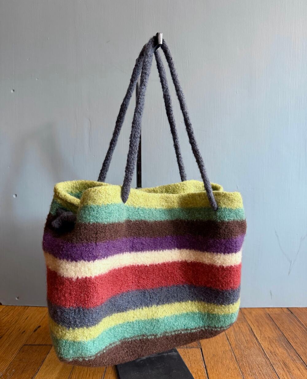 Boho Artisan Multicolored Stripe Wool Tote Bag